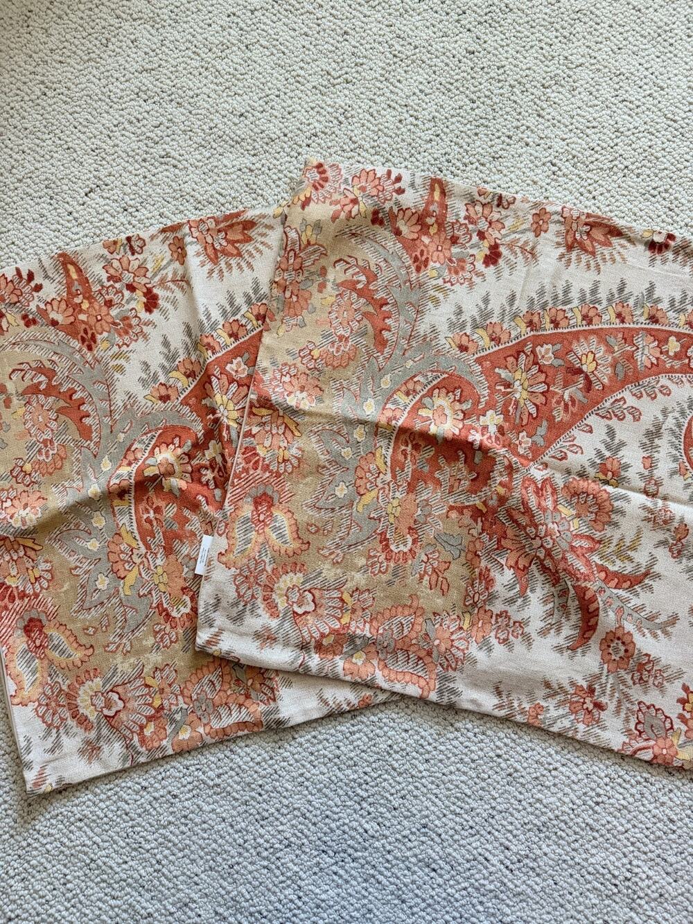 Pottery Barn Paisley Pillow Covers Set of 2 Cotton Linen 20x20 Rust Terracotta